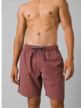 PrAna Metric E Waist Shorts Rust Stripe NWT Sz L $69